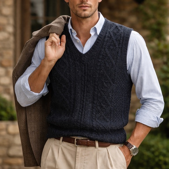 Connemara Knitwear Irish Wool Cable Knit Vest Men’s XL Made in Ireland